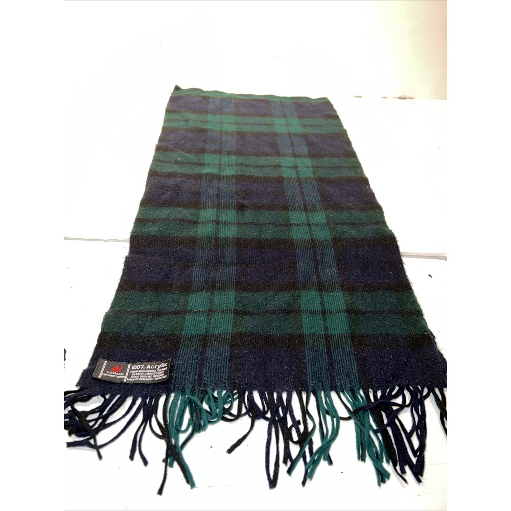 V. FRAAS Black Green checkered 100% acrylic Ran 50 In X‎ 11.5 scarf